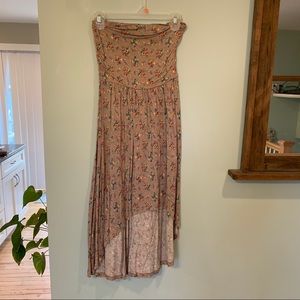 Tan floral strapless sundress